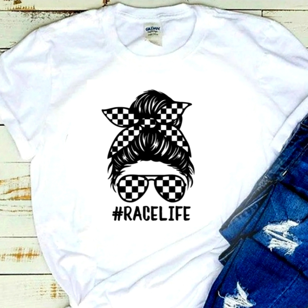 Race life shirt messy bun cute popular trending racing race track